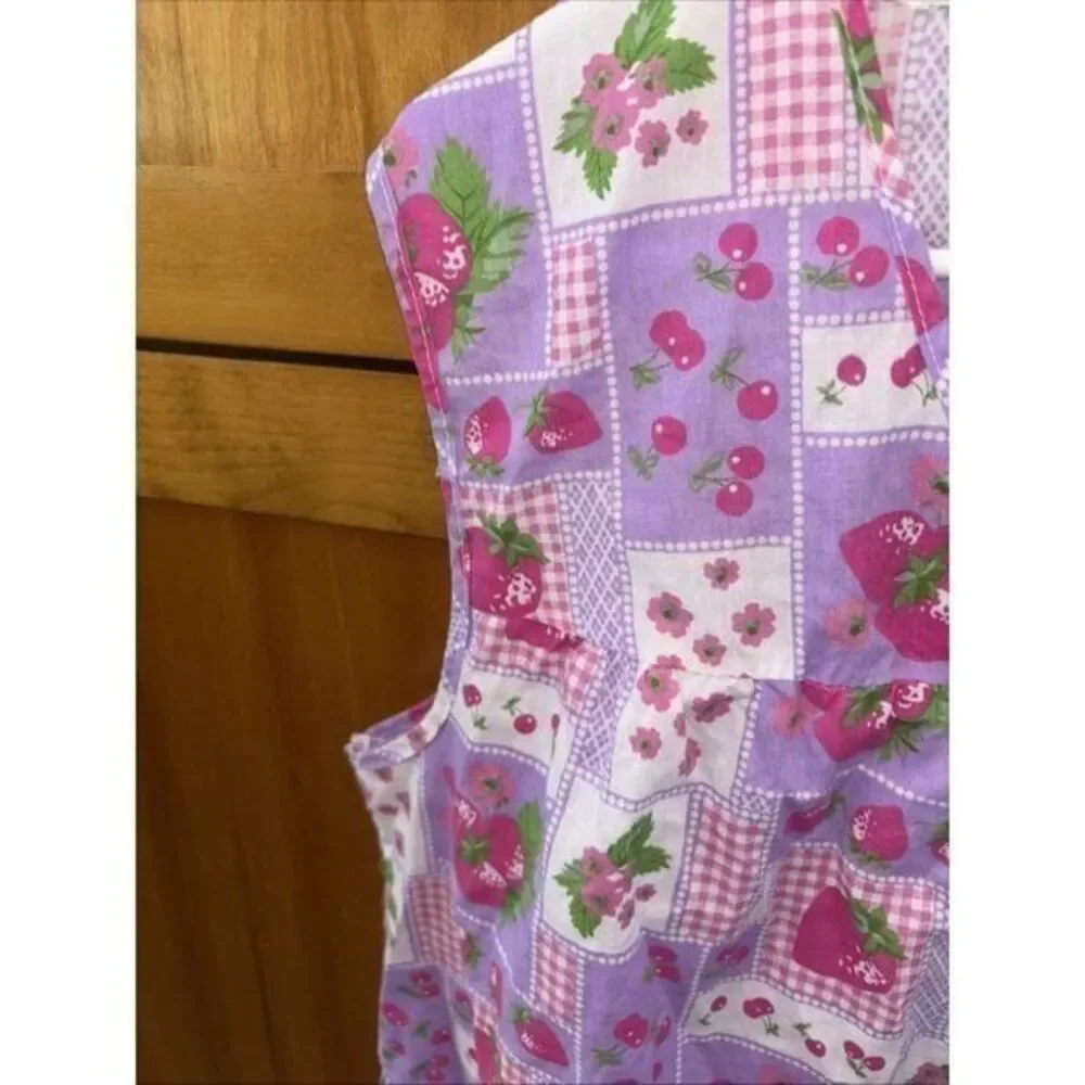 Vintage Apron Shirt 60's 70's Strawberry Fabric Smock Top Snap Front Pocket 1X